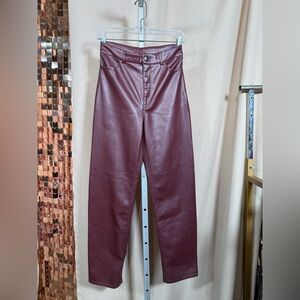 Dynamite Maroon Vegan Leather Wide Leg Trousers Size 2 Faux Leather Burgundy